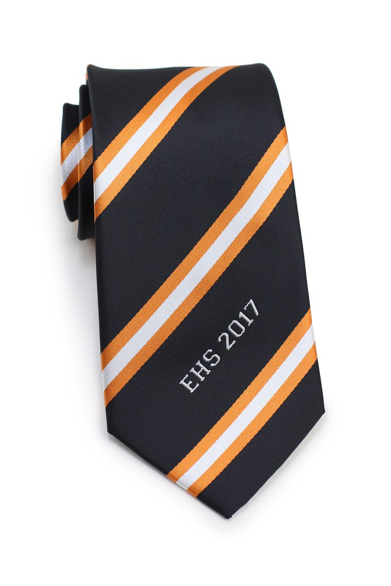 logo necktie with stripes in orange black