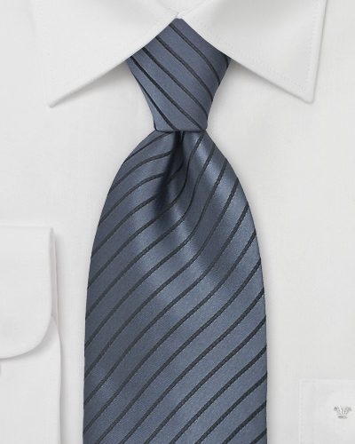 Graphite Tie with Handwoven Black Stripes