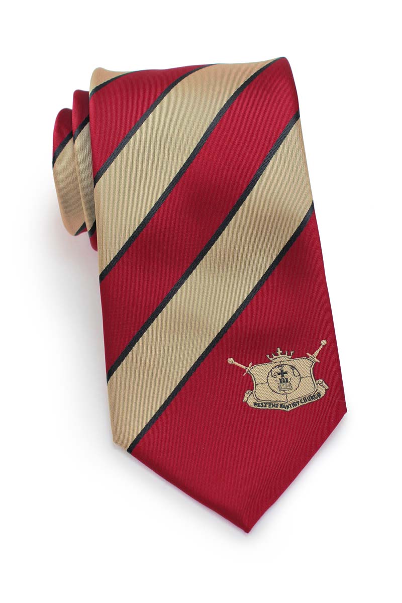 custom striped logo tie in gold and bright red