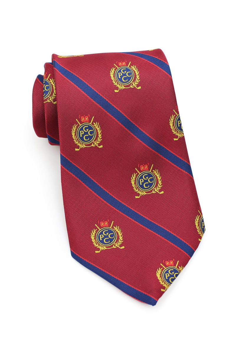 custom striped tie in burgundy and gold