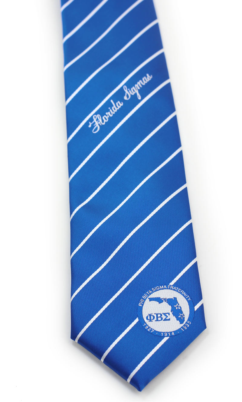 royal blue striped tie with custom embroidered logo