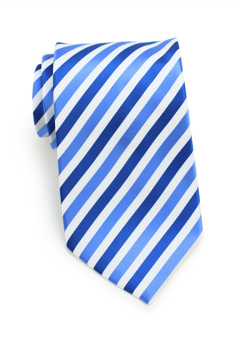 blue and white striped tie
