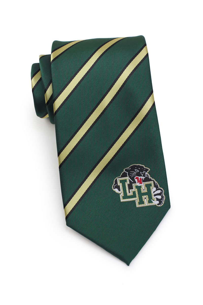 custom striped high school tie in green and gold