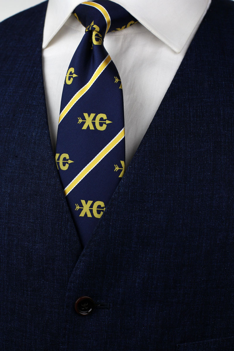 custom striped ties with multiple embroidered logos