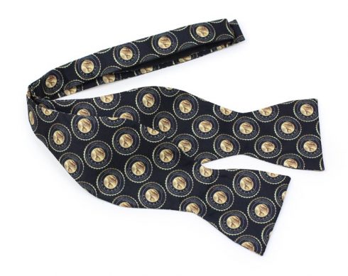 self tie logo bow ties in black and gold